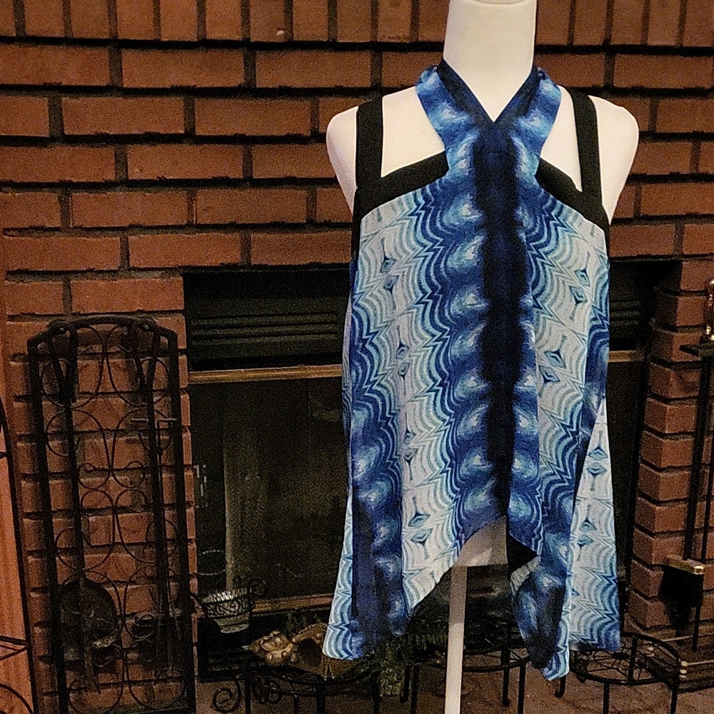 Elegant Blue and Black Women's Halter Top